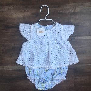 Mud Pie white and blue bodysuit